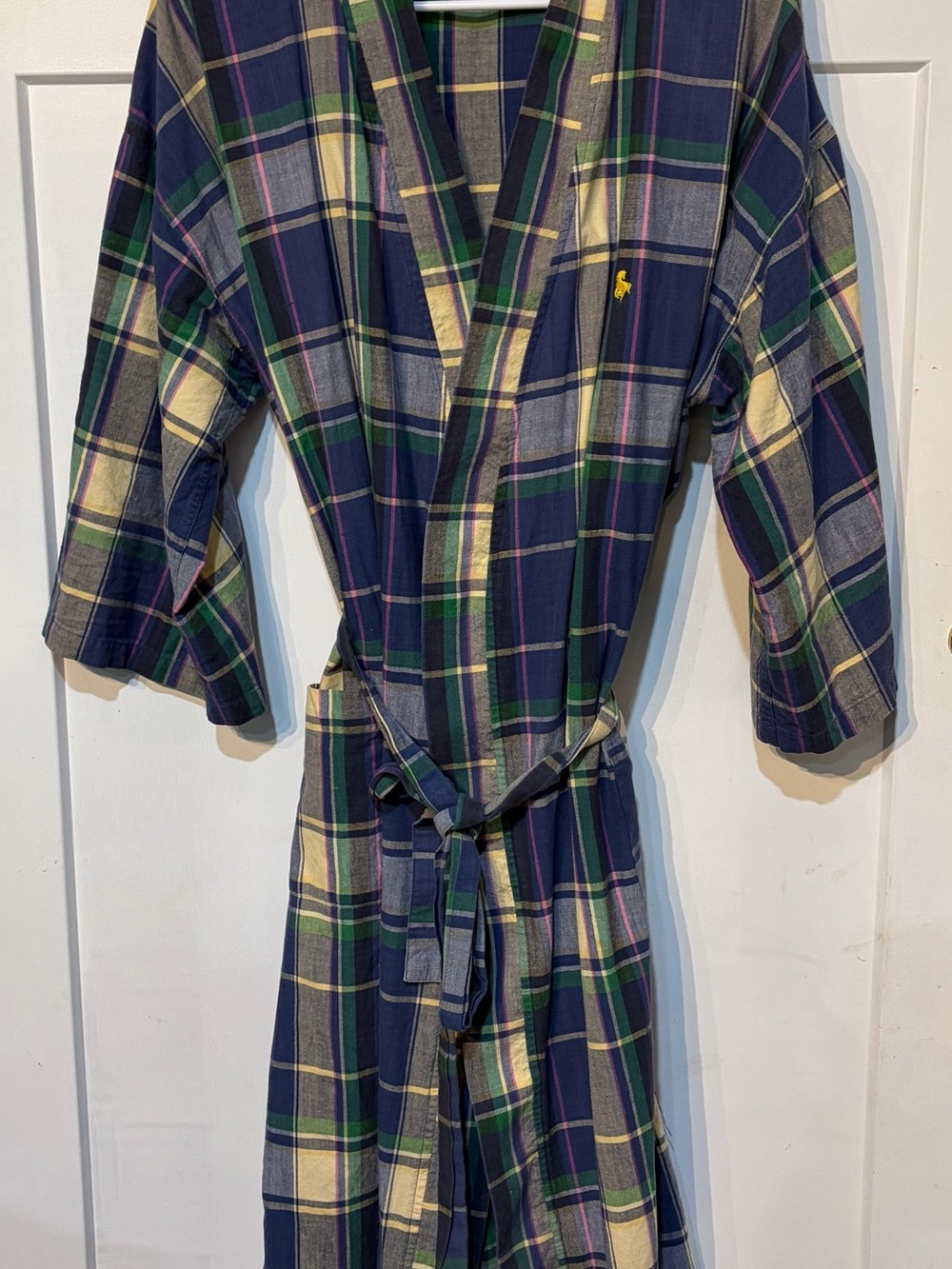 Polo by Ralph Lauren Navy and Cream Plaid Shawl-Collar Cotton Robe - Picture 2 of 3